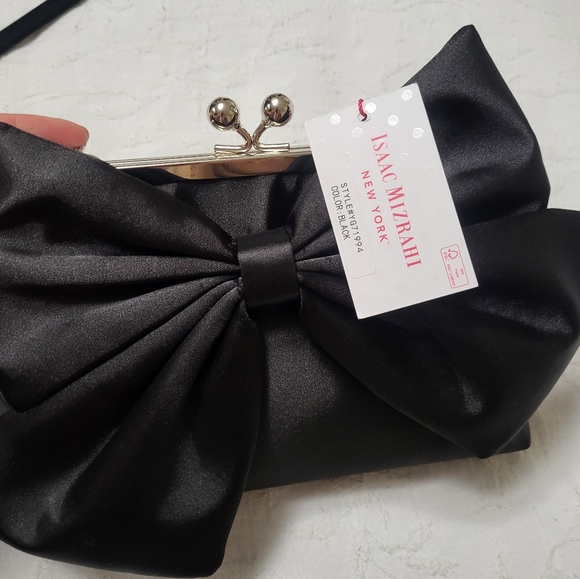 Isaac Mizrahi Black Bow Clutch Wristlet - Picture 2 of 10